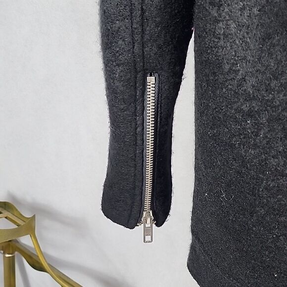 Topshop Faux Fur Collar Coat Assymettrical Zippered Front Size 4 - Picture 6 of 11